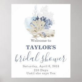 Seashell beach blue bridal shower Welcome Poster