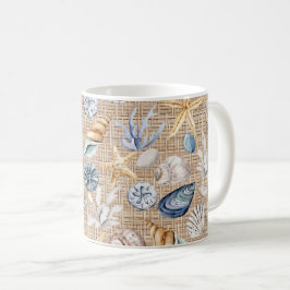 Seashell Beach Burlap Coffee Tea Kaffemugg