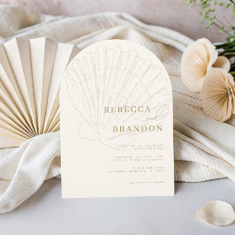 Seashell Beach Coastal Ivory & Gold Arch Wedding Inbjudningar