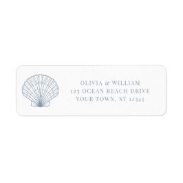 Seashell Beach Dusty Blue Bröllop Returadress Returadress Etikett
