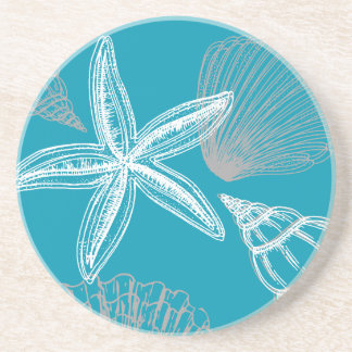 Seashell Beach House Aqua Blue Starfish Round Underlägg