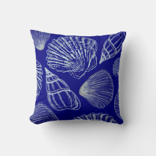 Seashell Beach House Coastal Blue White Snäcka Kudde