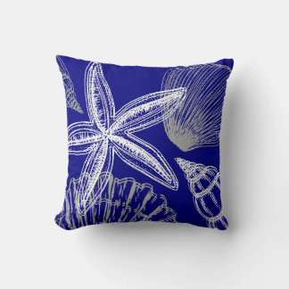 Seashell Beach House Coastal Blue White Starfish Kudde