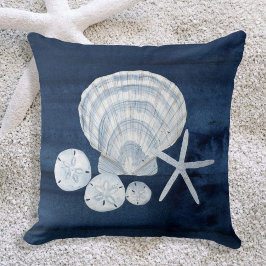 Seashell Beach House Navy Starfish Sand Dollar Kudde