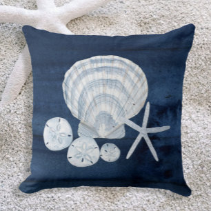Seashell Beach House Navy Starfish Sand Dollar Kudde