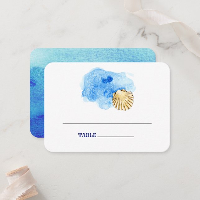 Seashell Beach | Landkort vid Bröllop Bord Placeringskort (Fram/Back In Situ)