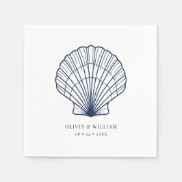 Seashell Beach Navy Blue Coastal Bröllop Pappersservett
