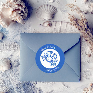 Seashell Beach WedBlue White ANPASSNINGSBAR Runt Klistermärke