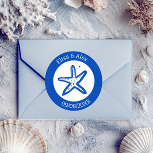 Seashell Beach WedBlue White ANPASSNINGSBAR Runt Klistermärke