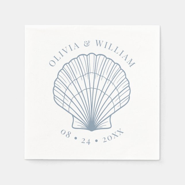 Seashell Beach Wedding Coastal Dusty Blue Pappersservett (Framsidan)