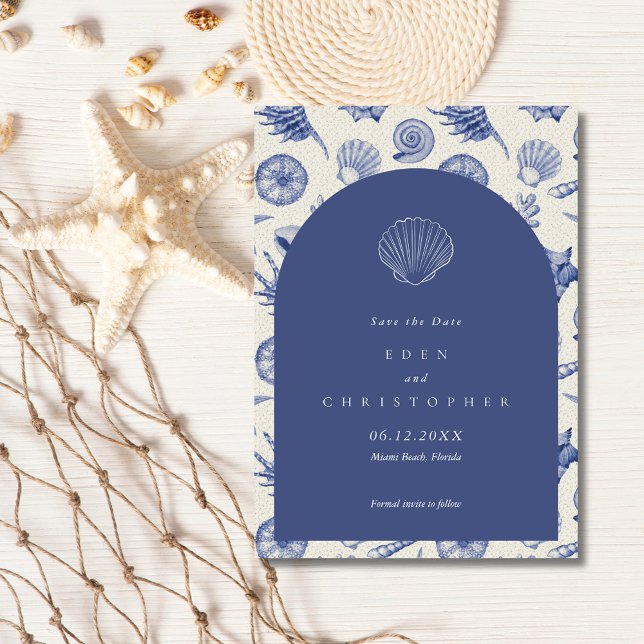 Seashell Beach Wedding Photo Spara Datumet (Seashell Beach Wedding Photo Save The Date)