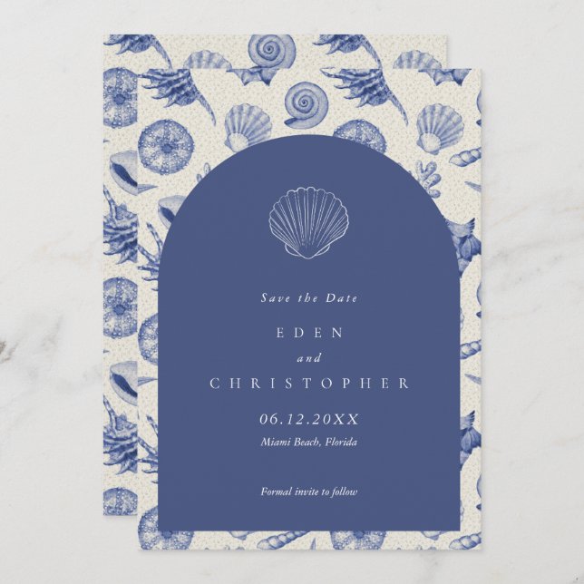 Seashell Beach Wedding Spara Datumet (Fram/baksida)