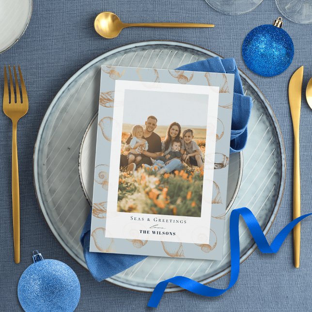 Seashell-blått Helgdag-kort för hav och Hälsning Inbjudningar (Skapare uppladdad)