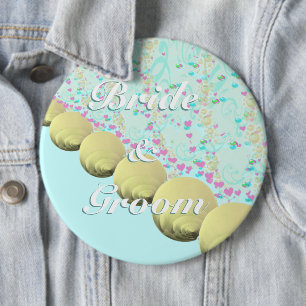 Seashell Blue Gult Beach Bride and Groom Badge B Knapp