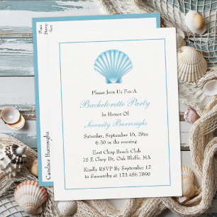 Seashell Blue Nautical Beach Bachelorette Party Inbjudan Vykort