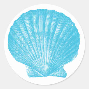Seashell Blue Snäcka Bröllop Sea Snäcka Scallop Runt Klistermärke