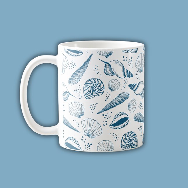 Seashell Blue White strand Kaffemugg (Coastal chic blue seashell nautical beach vibe coffee mug)