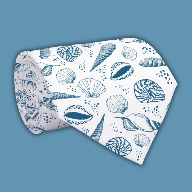 Seashell Blue White strand Slips (Blue & White Seashell Tie Coastal Chic Men’s Accessory Nautical Wedding Style)