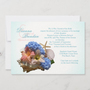 Seashell Bouquet och Starfish Destination Wedding Inbjudningar