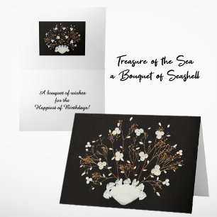 Seashell Bouquet White på Black Elegant Birthday Kort