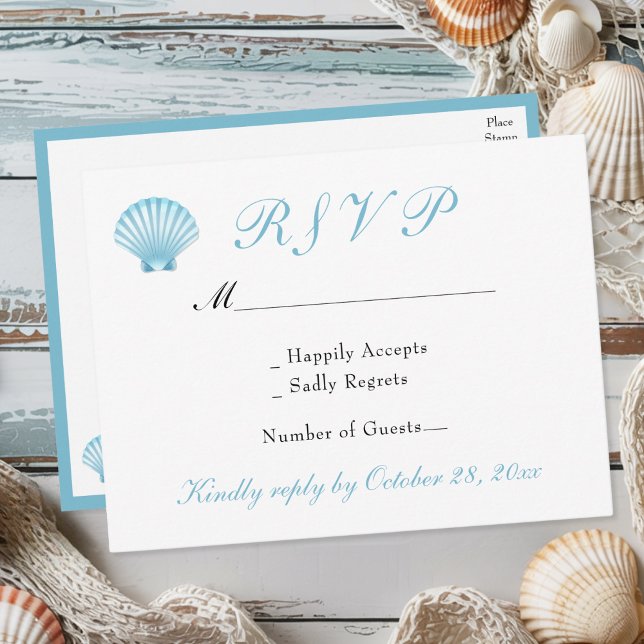 Seashell Coastal Romantic Summer Bröllop OSA Inbjudan Vykort (Skapare uppladdad)