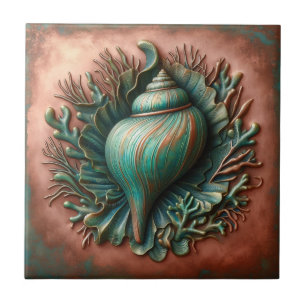 Seashell Copper and Patina Beach House Kakelplatta