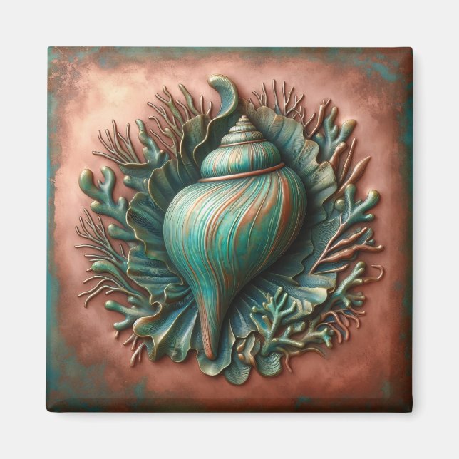 Seashell Copper and Patina Beach House Magnet (Framsidan)