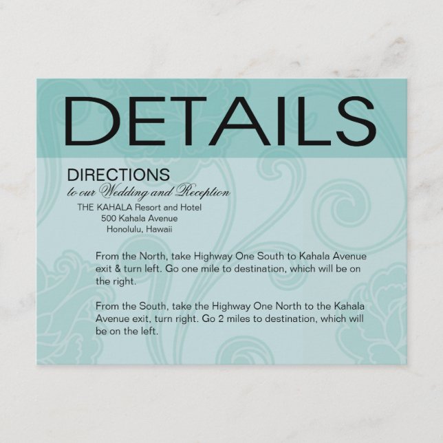 Seashell Dreams Beach Wedding Directions aqua Tilläggskort (Framsida)