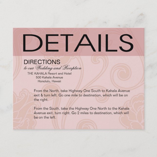 Seashell Dreams Beach Wedding Directions rosa Tilläggskort (Framsida)