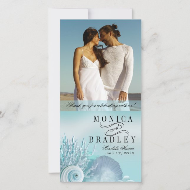 Seashell Dreams Beach Wedding Tack aqua Kort (Framsida)