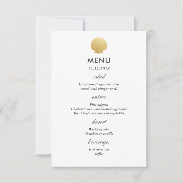 Seashell Faux Gold Foil | Ocean Bröllop Menu Inbjudningar (Framsida)