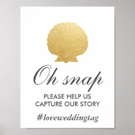 Seashell Faux Gold Foil | Ocean Insta Bröllop Sign Poster