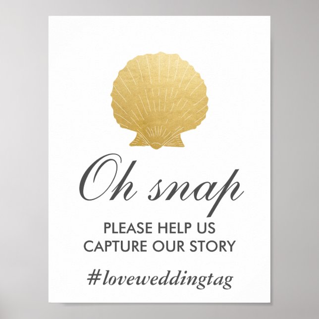 Seashell Faux Gold Foil | Ocean Insta Bröllop Sign Poster (Framsidan)