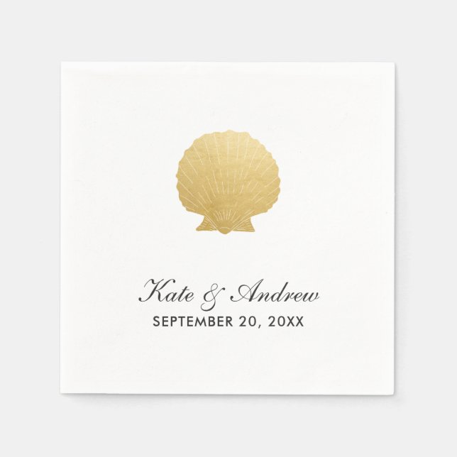 Seashell Faux Gold Foil | Oceanen Bröllop Pappersservett (Framsidan)
