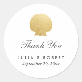 Seashell Faux Gold Foil | Oceanen Bröllop Tack Runt Klistermärke