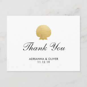 Seashell Faux Gold Foil Oceanen Bröllop Tack Vykort