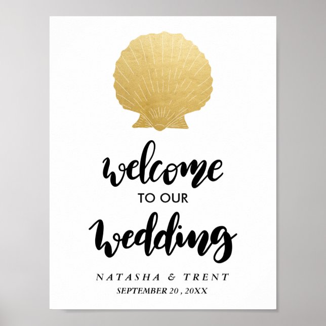 Seashell Faux Gold Foil | Oceanen Bröllop-tecken Poster (Framsidan)