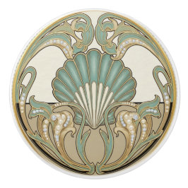 Seashell Green Cream & Gold Art Deco Nouveau Shell Knopp