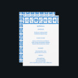 Seashell Grid Beach WedBlue White ANPASSNINGSBAR Meny<br><div class="desc">Perfekt sött menykort för en roligt bröllop! Hand skapade konst åt dig! Perfekt för en bröllop, möhippa i havet, bachelorettfest, förlovningsfest eller födelsedag. FULLT ANPASSADE! Klicka på "Anpassa" ovan om du vill redigera texten. Klicka på "Redigera med verktyg" om du vill justera typsnitt, färg och placeringar och ta bort baksidans...</div>