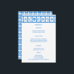Seashell Grid Beach WedBlue White ANPASSNINGSBAR Meny<br><div class="desc">Perfekt sött menykort för en roligt bröllop! Hand skapade konst åt dig! Perfekt för en bröllop, möhippa i havet, bachelorettfest, förlovningsfest eller födelsedag. FULLT ANPASSADE! Klicka på "Anpassa" ovan om du vill redigera texten. Klicka på "Redigera med verktyg" om du vill justera typsnitt, färg och placeringar och ta bort baksidans...</div>