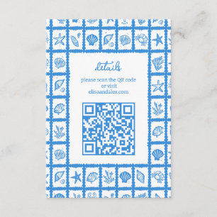 Seashell Grid Beach Wedding ANPASSNINGSBAR QR-kod Tilläggskort