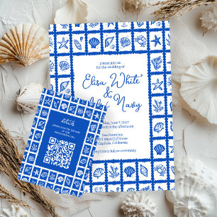 Seashell Grid Beach Wedding ANPASSNINGSBAR QR-kod Tilläggskort