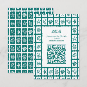 Seashell Grid Beach Wedding ANPASSNINGSBAR QR-kod Tilläggskort