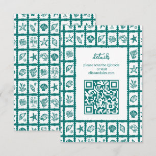 Seashell Grid Beach Wedding ANPASSNINGSBAR QR-kod Tilläggskort