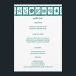Seashell Grid Beach Wedding Grönt White ANPASSNING Meny<br><div class="desc">Perfekt sött menykort för en roligt bröllop! Hand skapade konst åt dig! Perfekt för en bröllop, möhippa i havet, bachelorettfest, förlovningsfest eller födelsedag. FULLT ANPASSADE! Klicka på "Anpassa" ovan om du vill redigera texten. Klicka på "Redigera med verktyg" om du vill justera typsnitt, färg och placeringar och ta bort baksidans...</div>