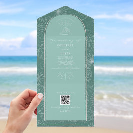 Seashell Handflatan Aqua Beach Wedding QR Code OSA