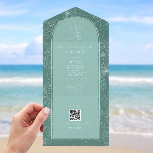 Seashell Handflatan Aqua Beach Wedding QR Code OSA (Skapare uppladdad)