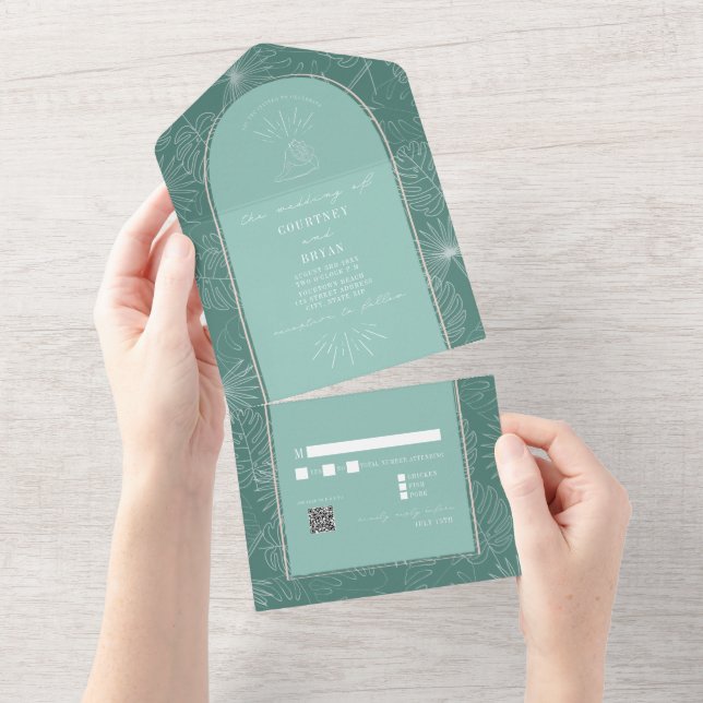Seashell Handflatan Aqua Beach Wedding QR OSA (Tearaway)