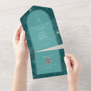 Seashell Handflatan Teal Beach Wedding QR Code OSA
