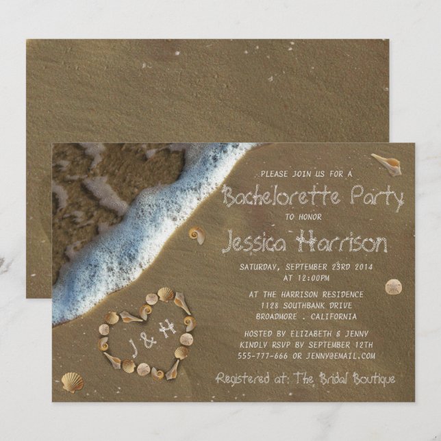 Seashell Heart Beach Bachelorette Party Inbjudningar (Fram/baksida)